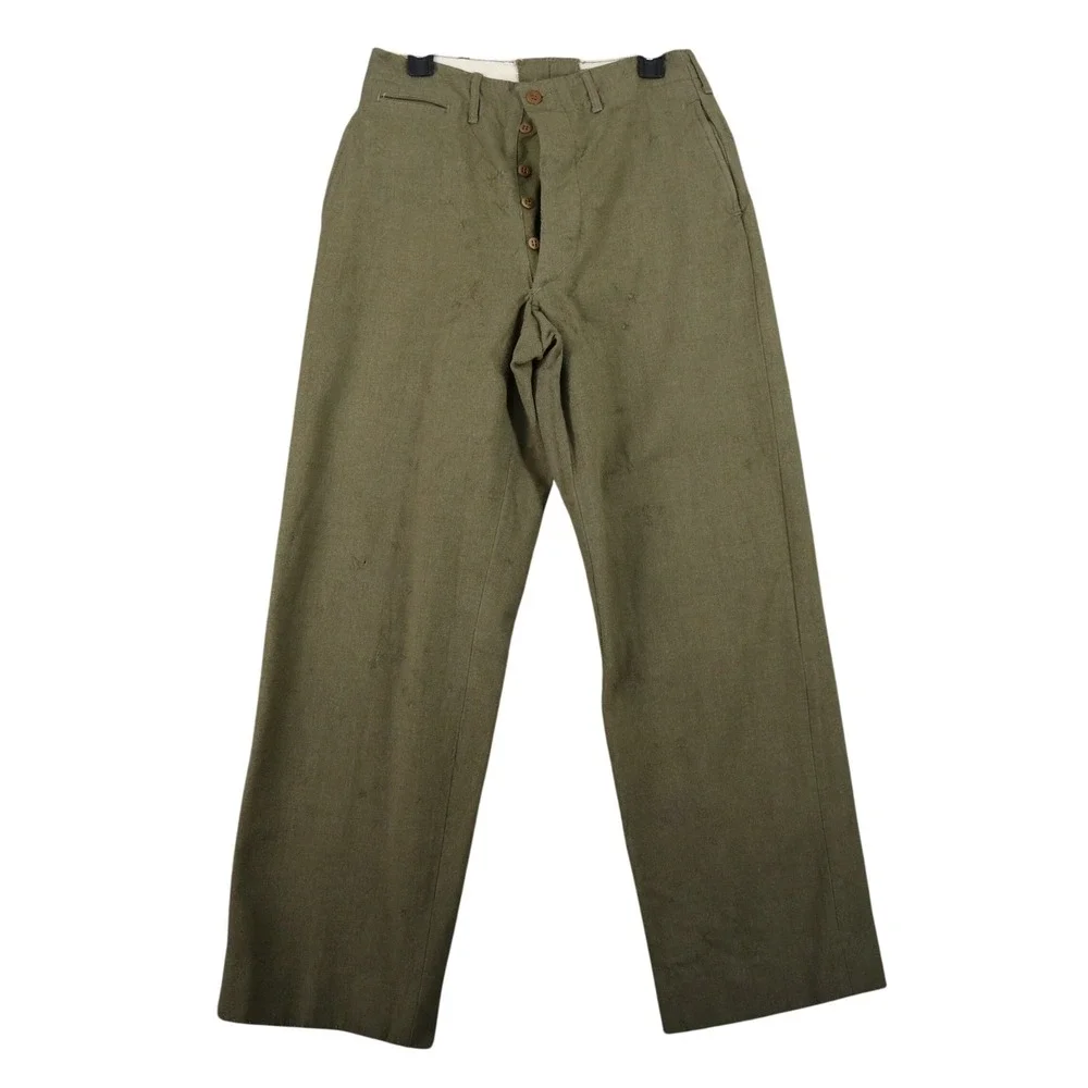 Vintage 1950s US Army Wool Field Trousers Mens 31 Olive Drab Button Fly Military